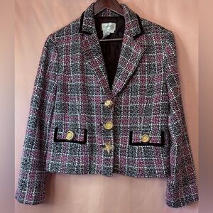 Textured Tweed Blazer Jacket Gold Button Structured Spring Style